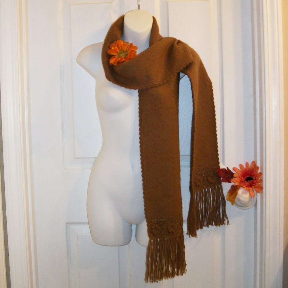 Mon Repos Brown Fringed Scarf 84" X 7" Alpaca